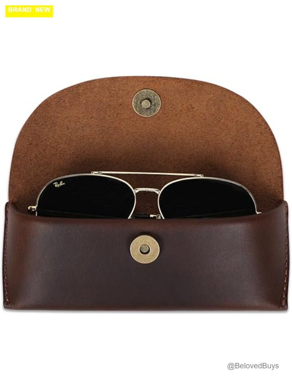 Genuine Leather Eyeglass Case with Magnetic Closure Semi-Hard Protective